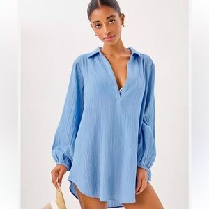 Lilly Pulizter Kique Long Sleeve Cover-Up - LIke Seersucker Light Blue Size XXS